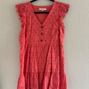 LOFT Pink Eyelet Midi Dress